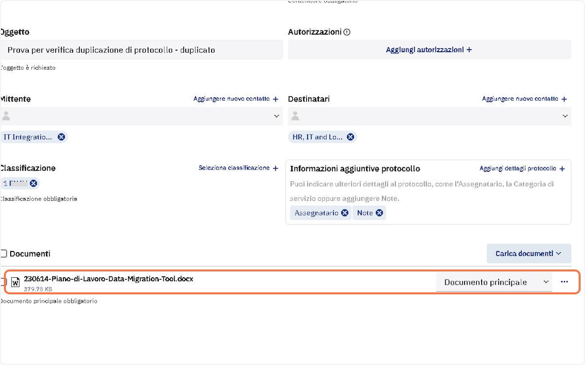 Attendere che il sistema abbia finito di caricare il file