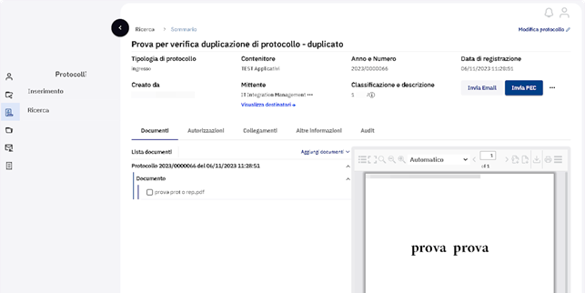 Aprire il sommario di un protocollo