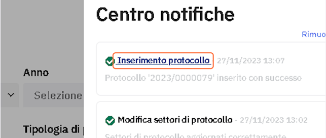 Cliccare su "Inserimento protocollo"