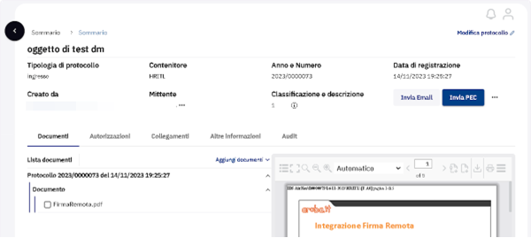 Aprire il sommario di un protocollo