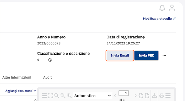 Cliccare su "Invia Email