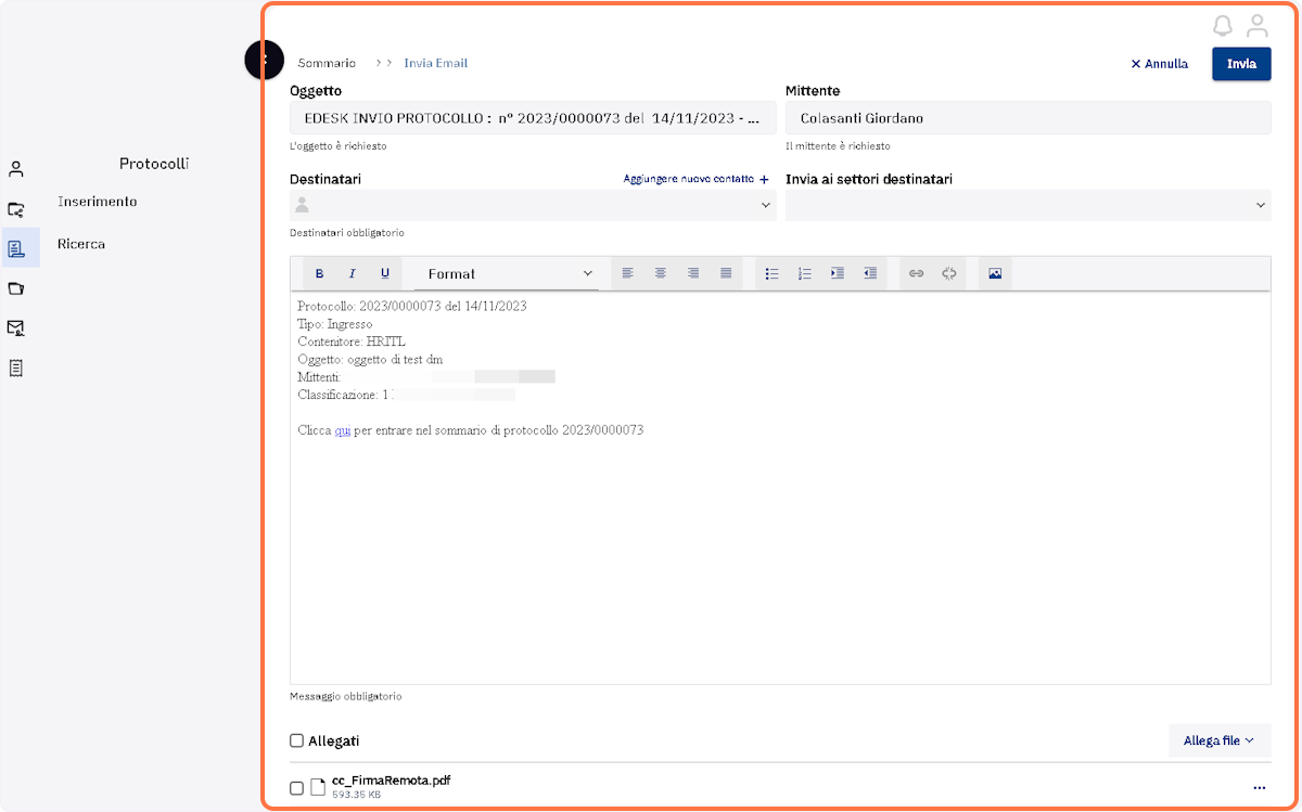 Comporre il messaggio di posta elettronica