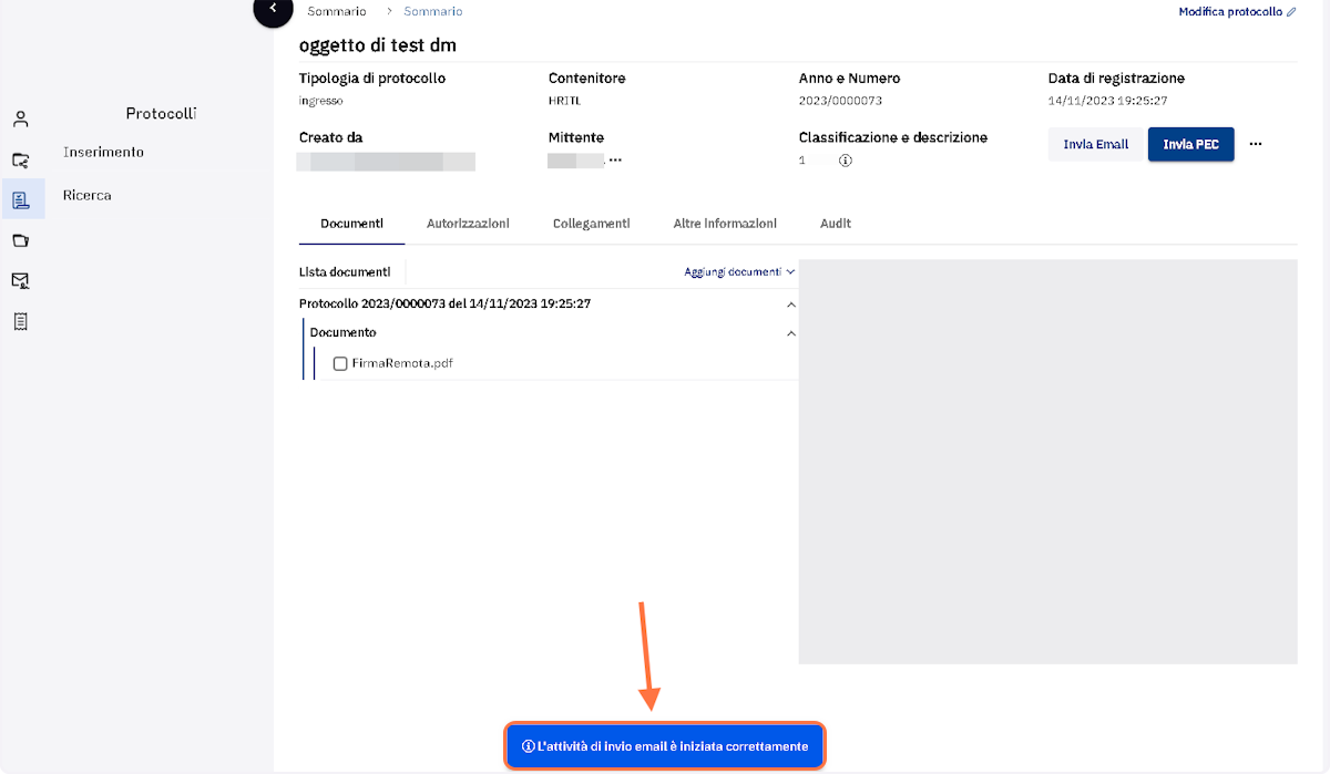 Verificare che il sistema stia gestendo l'invio