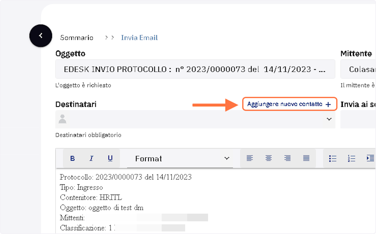 Cliccare  su "Aggiungere nuovo contatto"