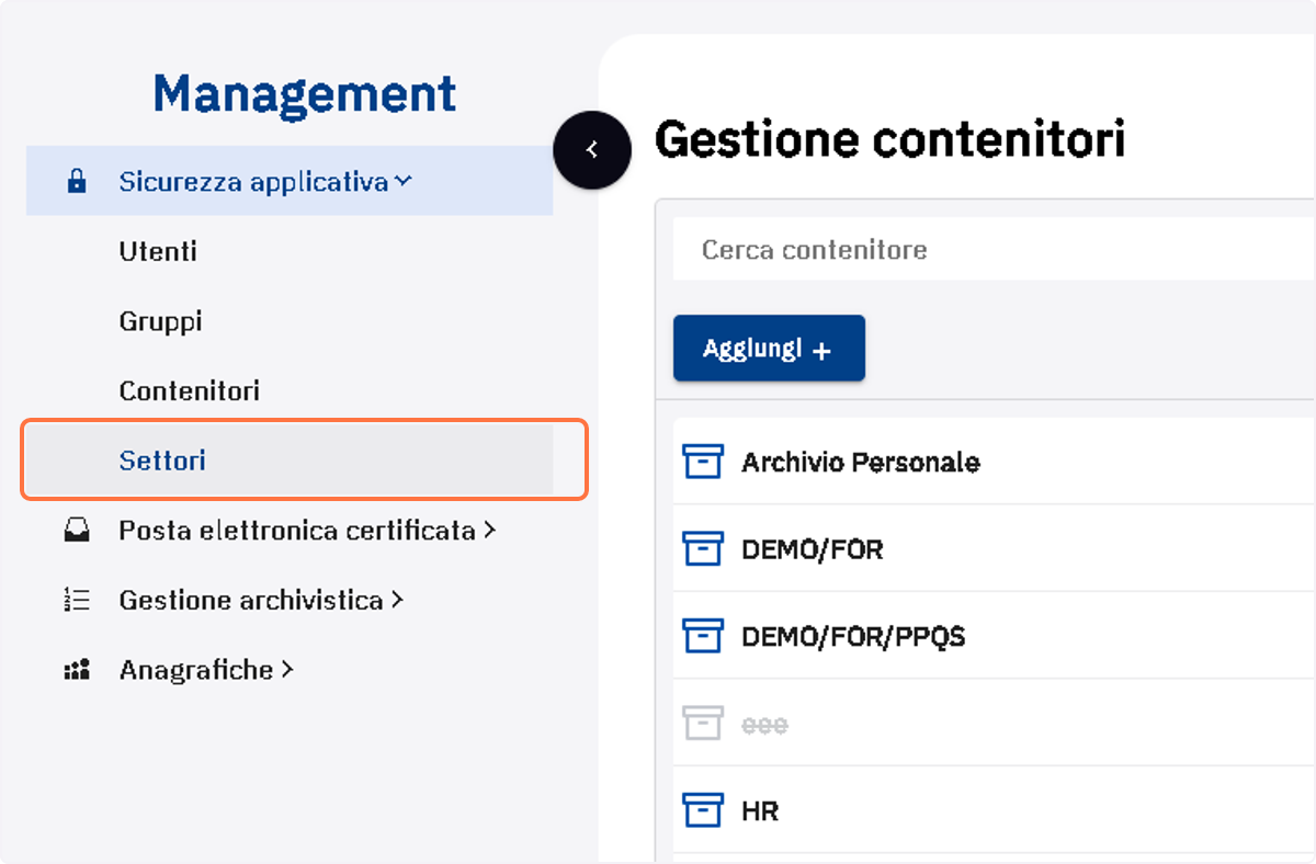 Voce di menu Settori