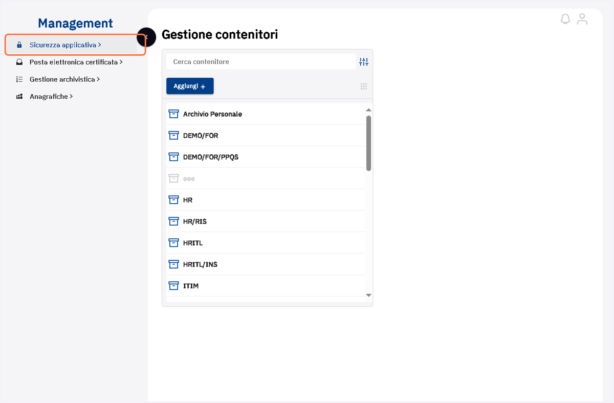 Voce di menu Sicurezza applicativa