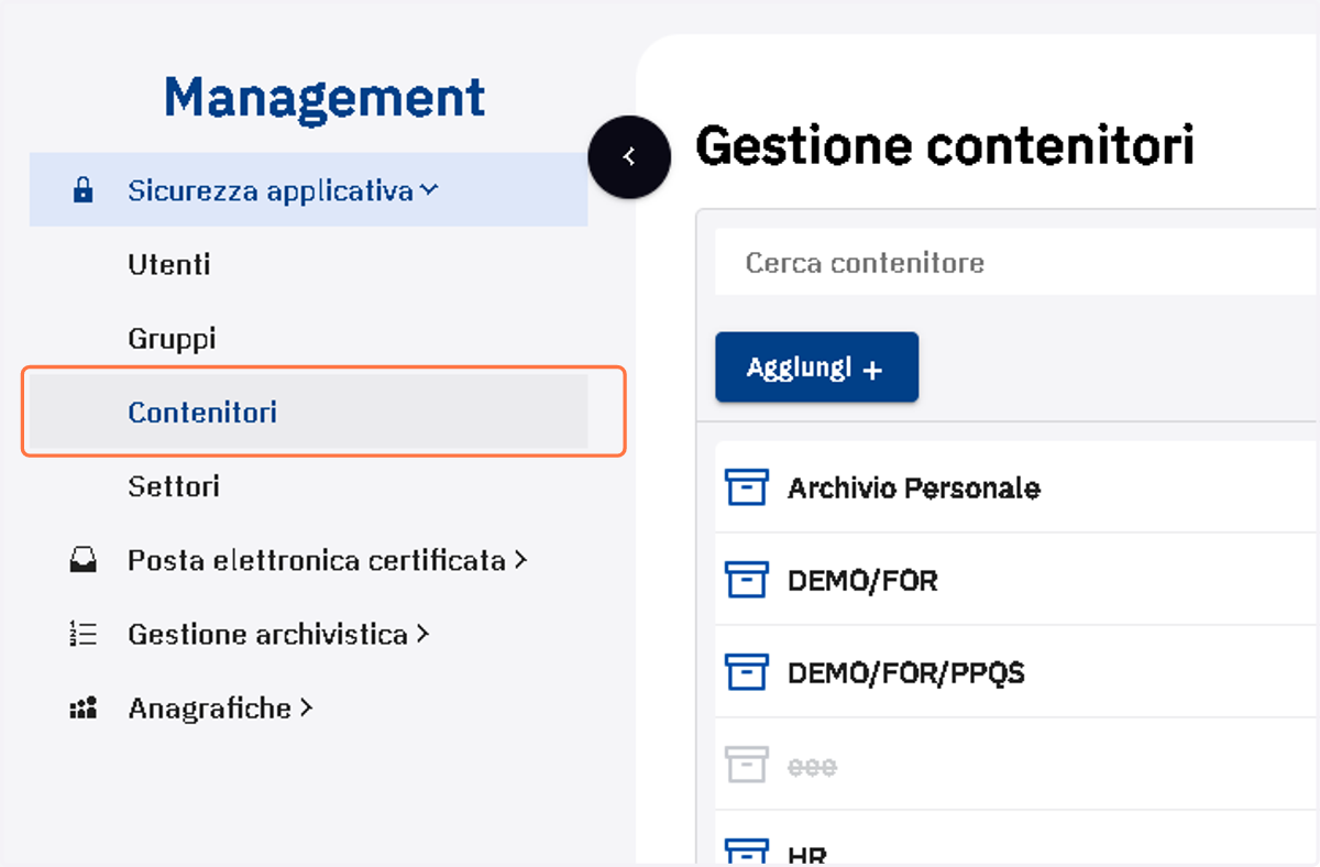 Voce di menu Contenitori