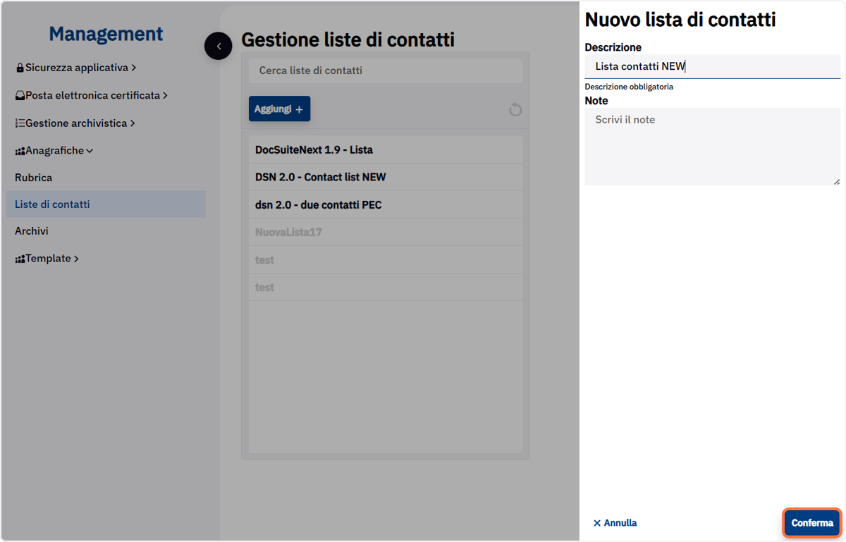 Cliccare sul pulsante Conferma