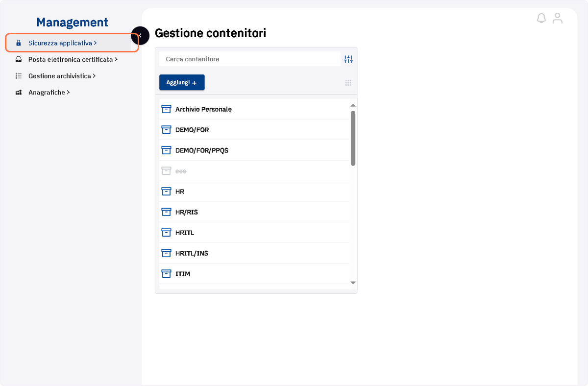 Cliccare sulla voce di menu Sicurezza applicativa