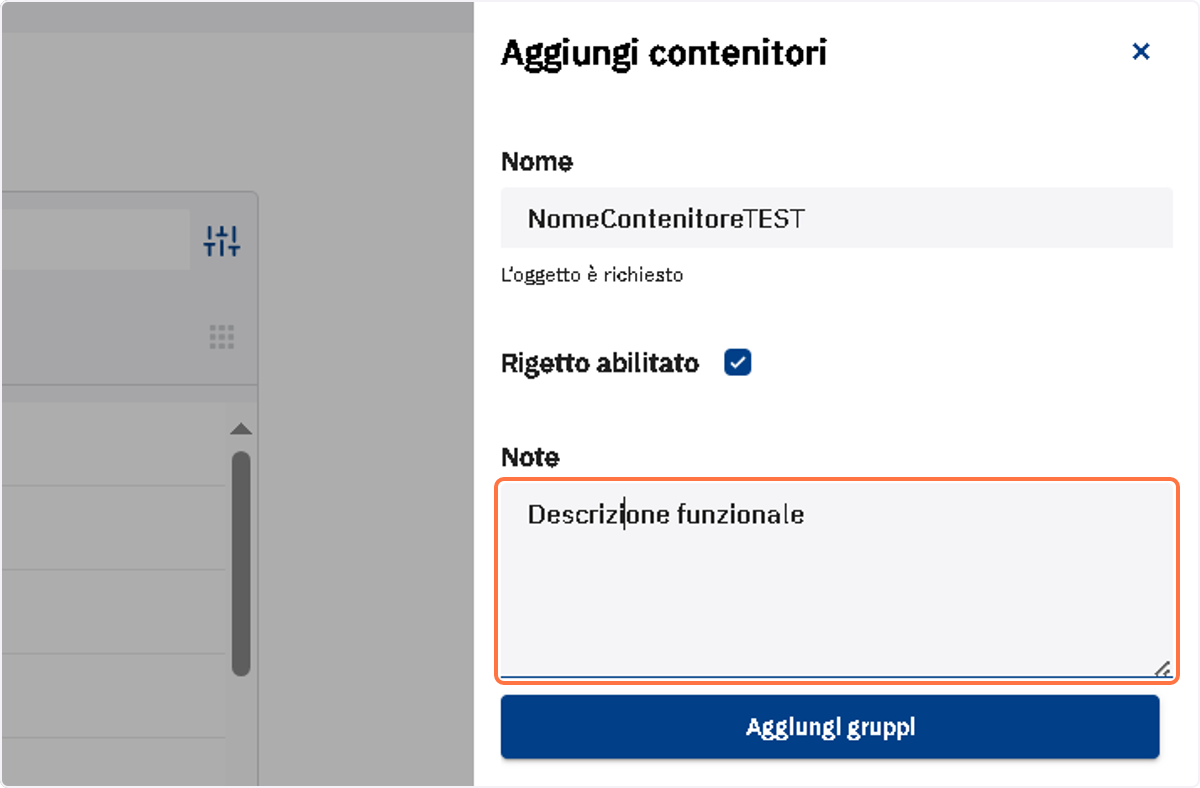 Compilare il campo Note