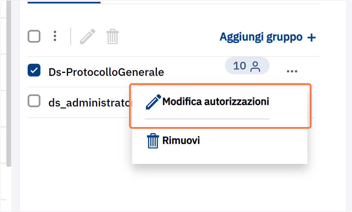 Comando Modifica autorizzazioni
