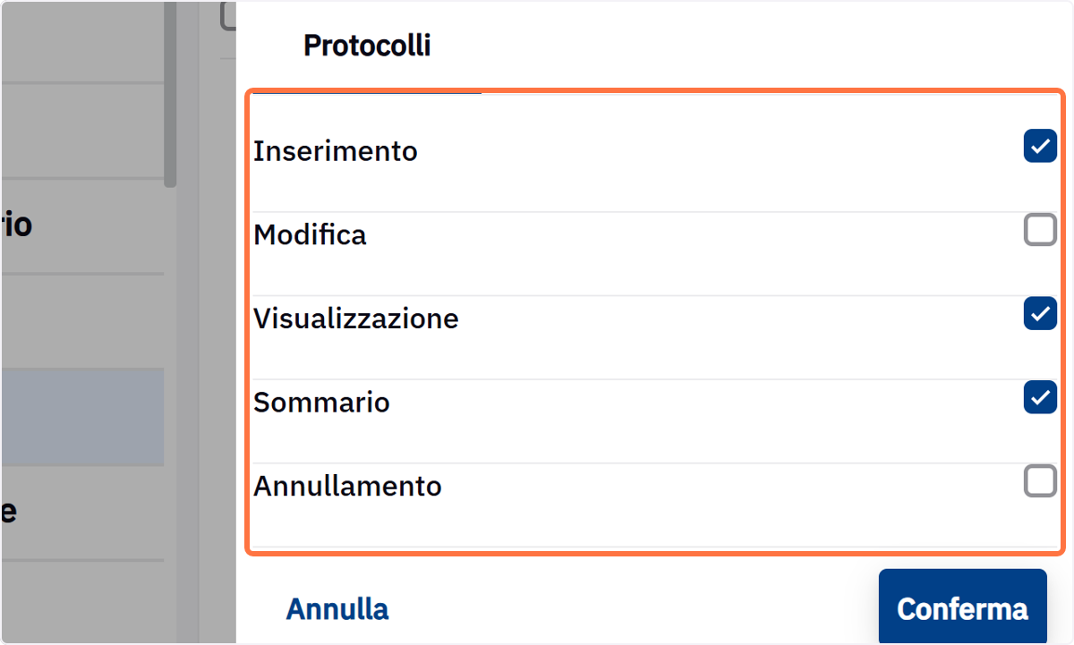 Selezione dei diritti gestibili sul contenitore
