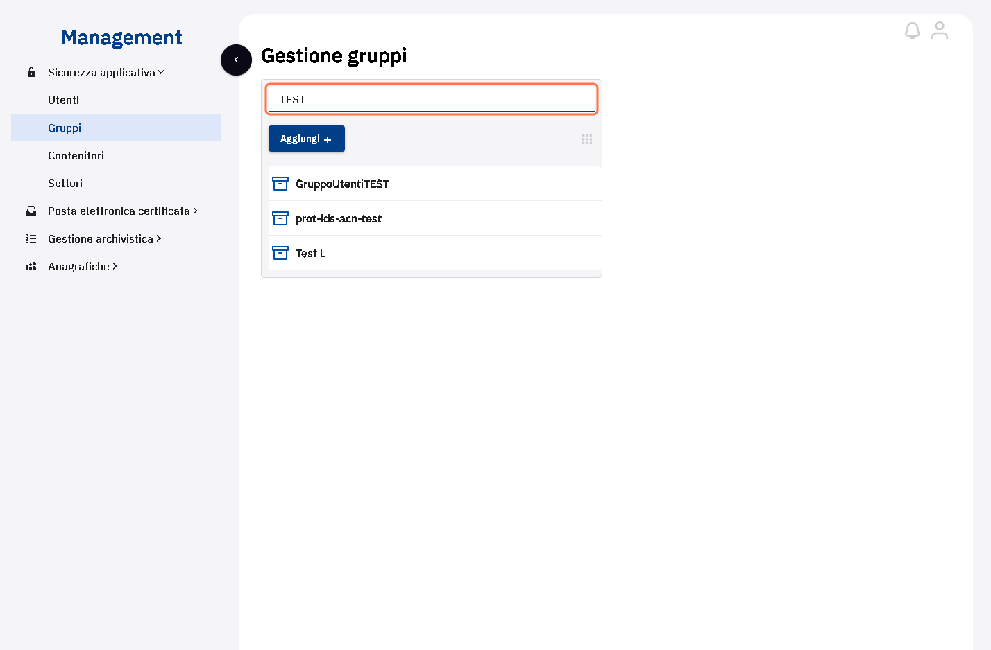 Digitare il nome del gruppo nella casella di ricerca