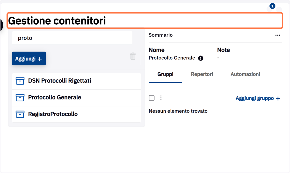 Cercare il contenitore desiderato