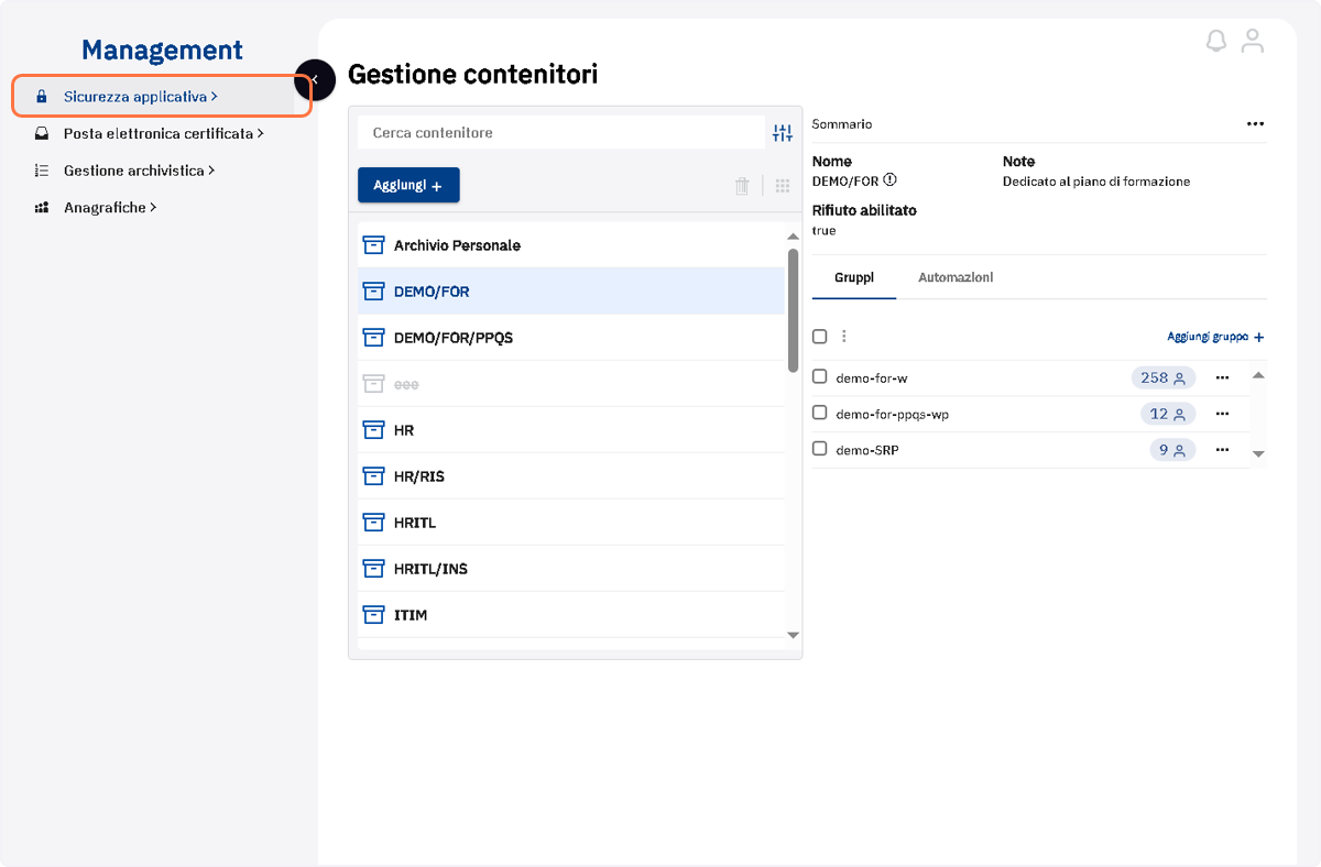 Cliccare sulla voce di menu  "Sicurezza applicativa"