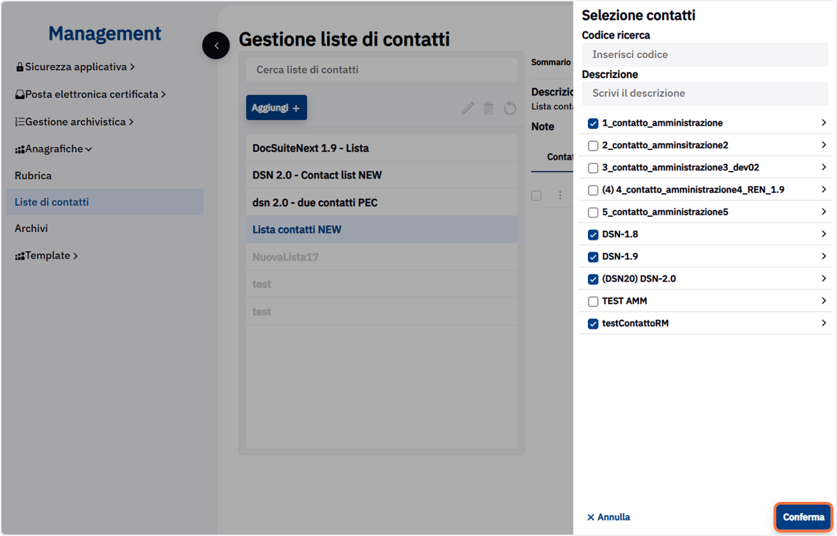 Selezionare i contatti e confermare