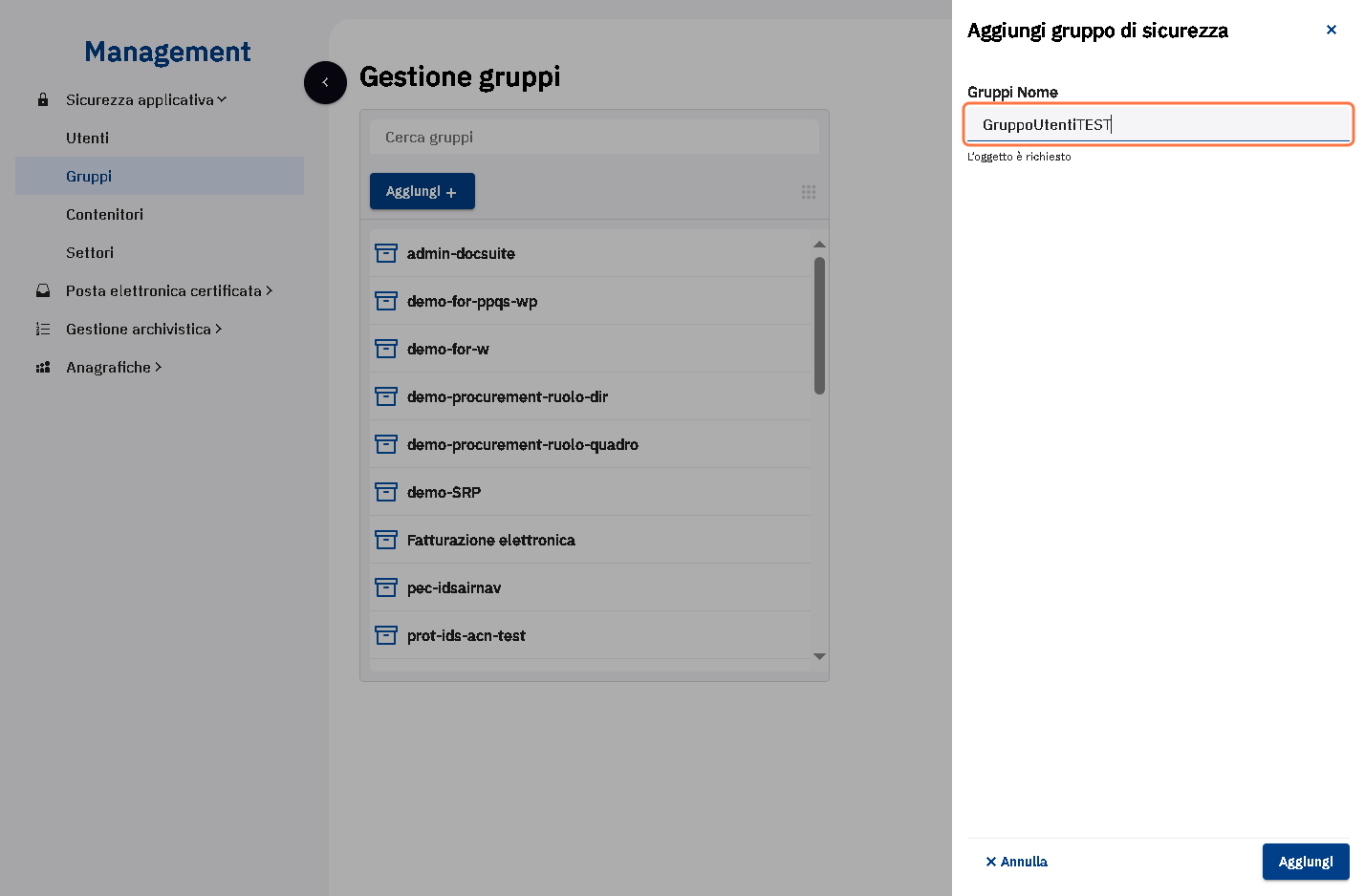 Scrivere il nome del nuovo gruppo