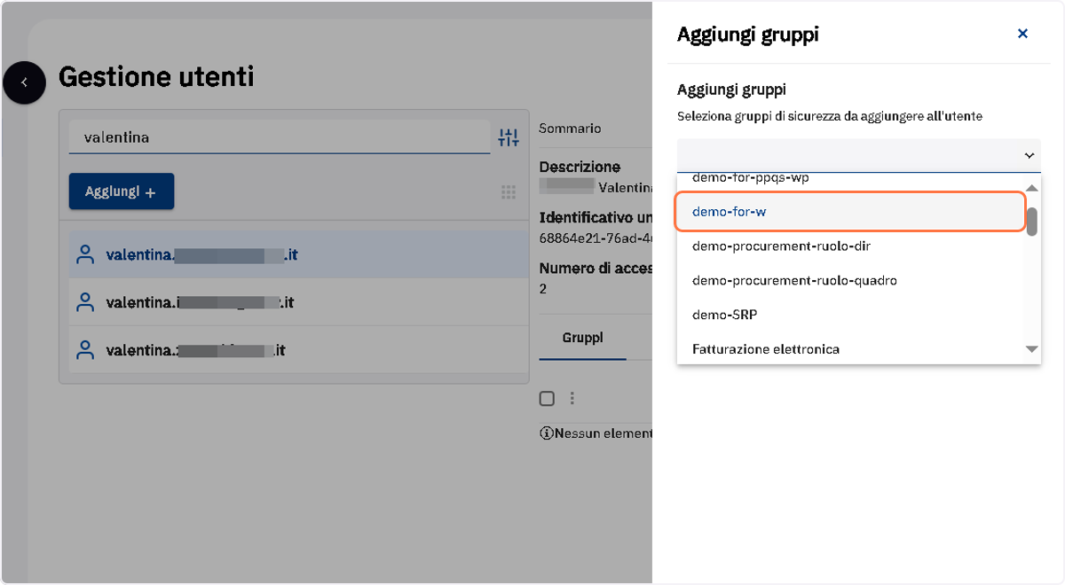 Cliccare sul nome del gruppo