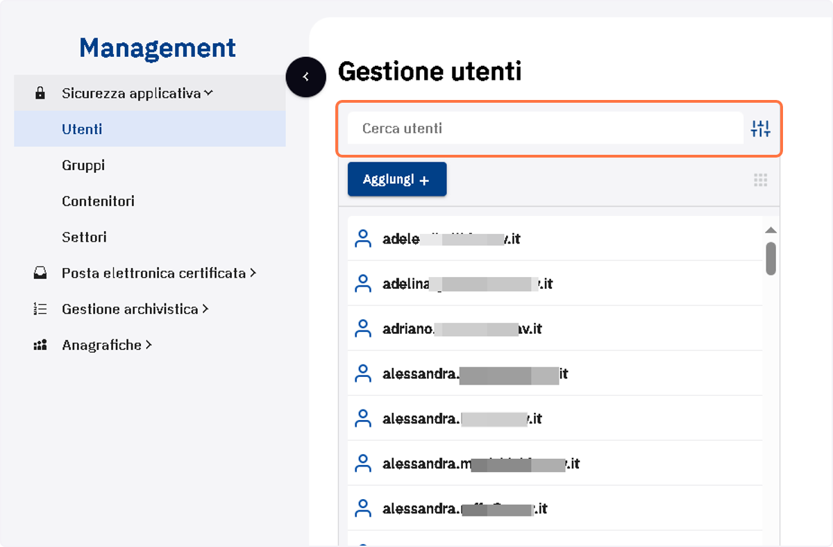 Digitare il nome o parte del nome dell'utente appena creato nella casella di ricerca