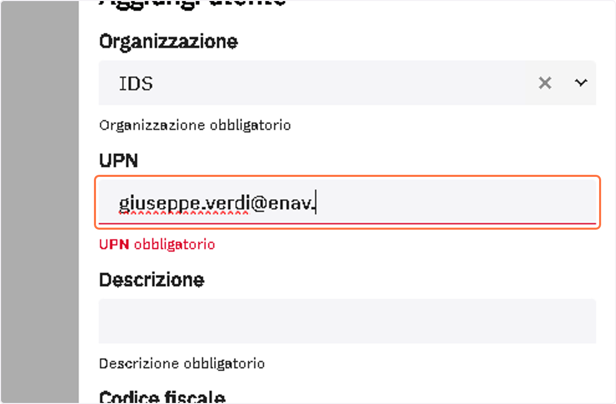 Compilare il campo "UPN"