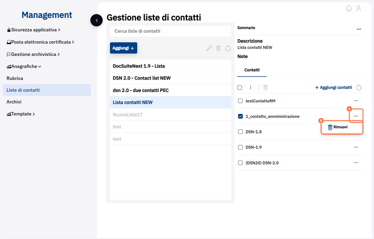 Rimuovere un contatto dalla lista