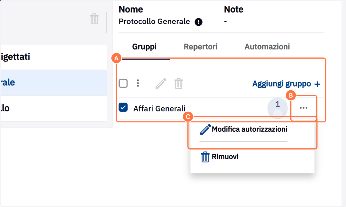 Verificare il gruppo nella scheda Gruppi