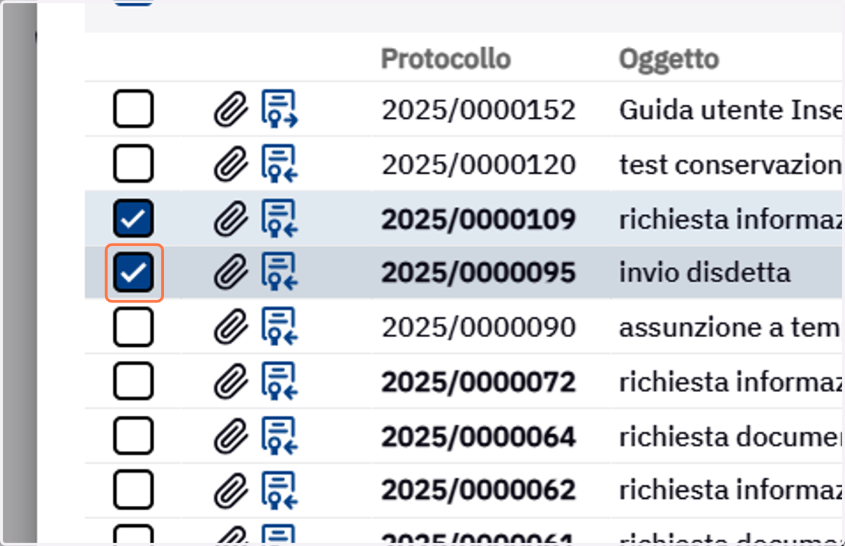 Selezione multipla dei documenti da inserire