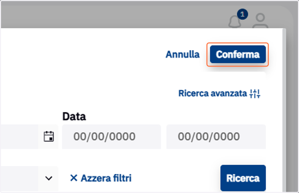 Pulsante Conferma della maschera di ricerca documenti