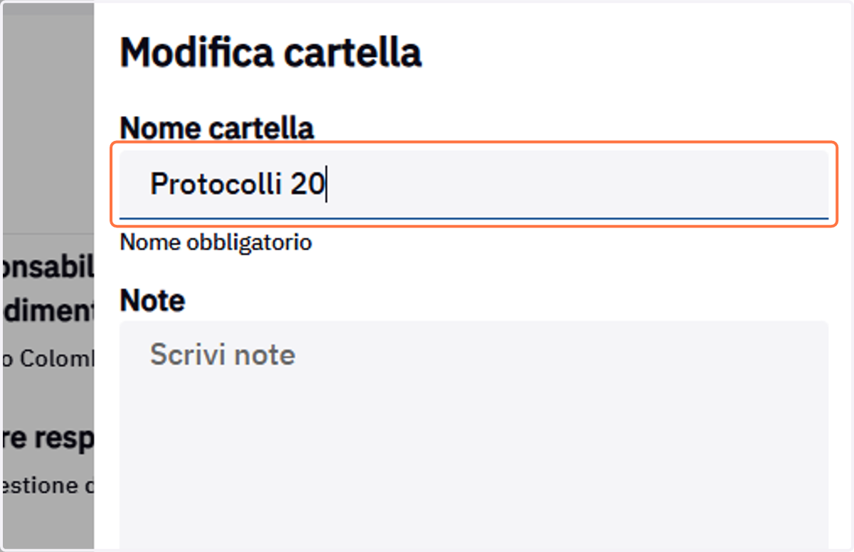Campo Nome cartella del pannello Modifica cartella