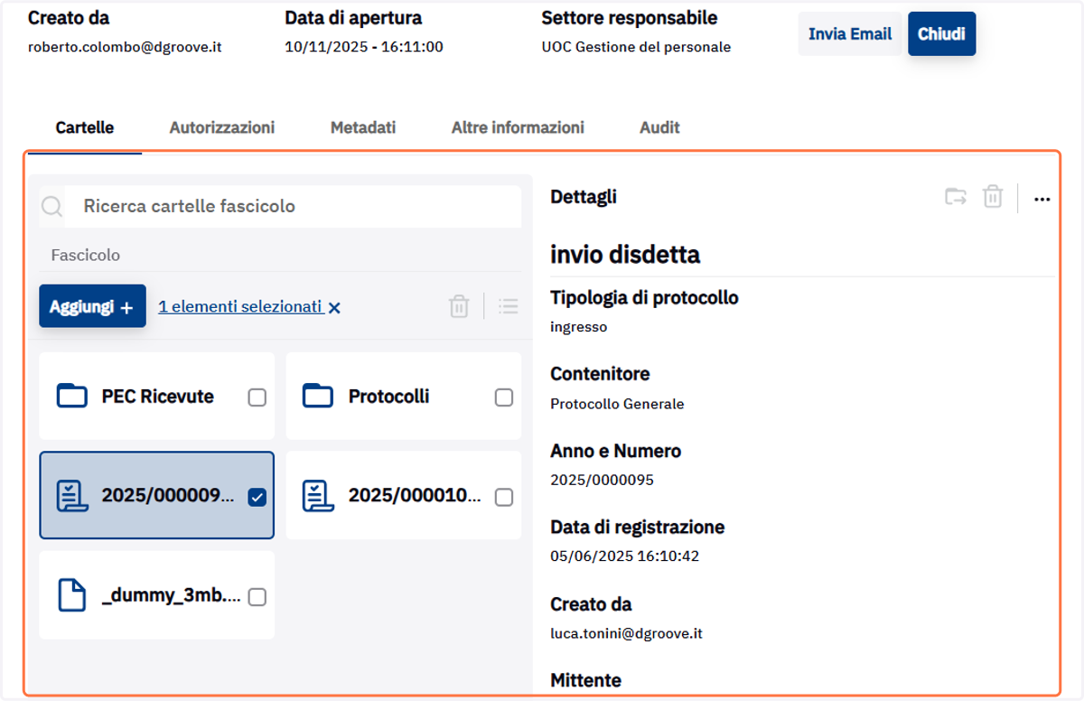 Elementi selezionati nella scheda Cartelle