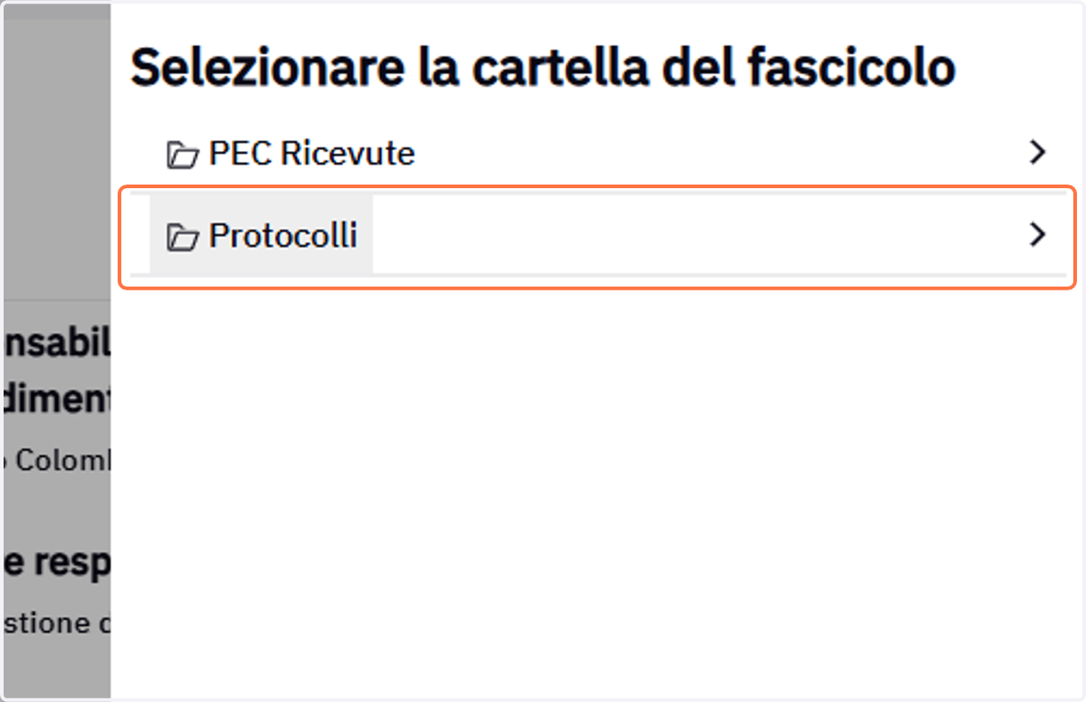Pannello Selezionare la cartella del fascicolo