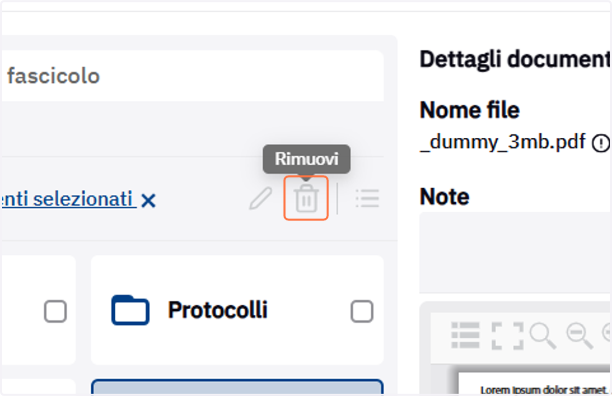 Icona Rimuovi del pannello Dettagli