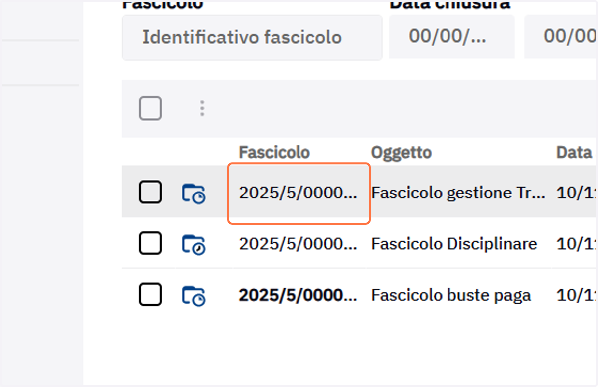 Numero del fascicolo nell'elenco dei risultati