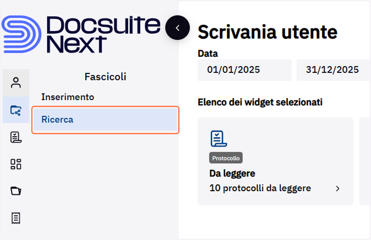 Voce Ricerca del modulo Fascicoli