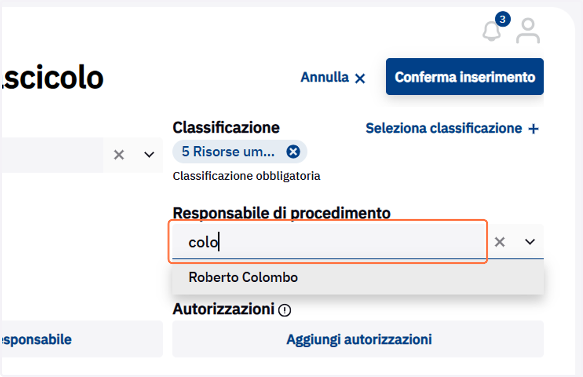 Campo di ricerca del responsabile di procedimento