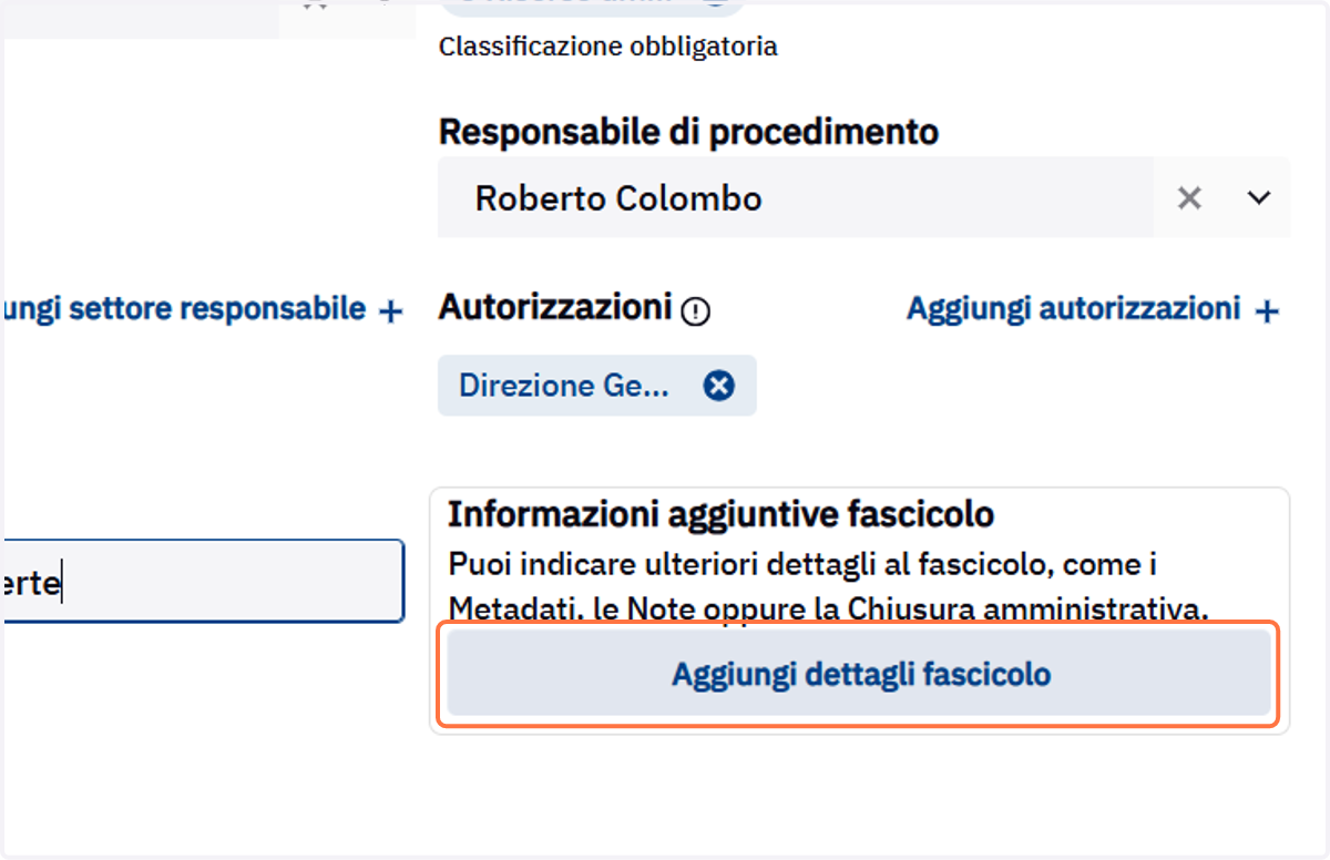 Comando Aggiungi dettagli fascicolo