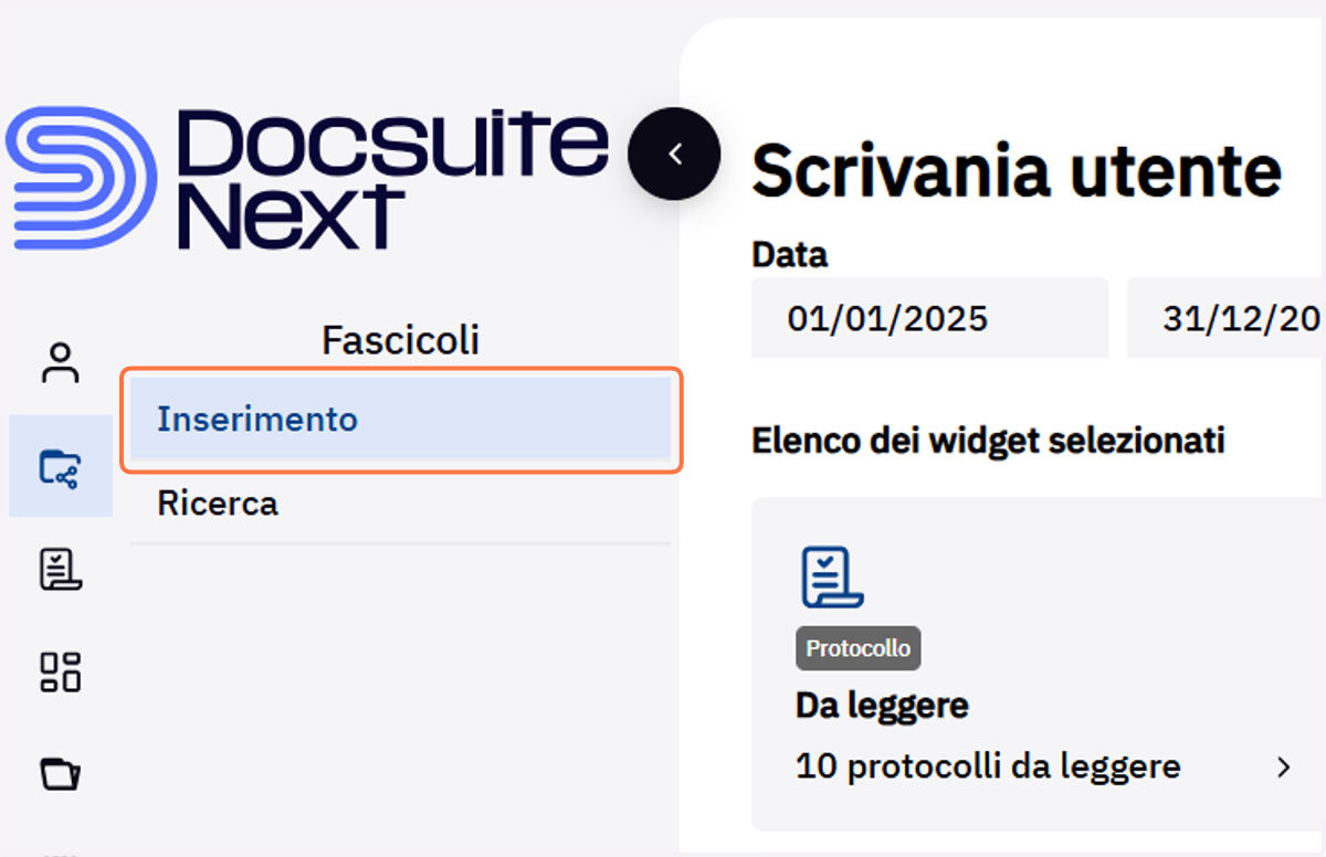 Voce Inserimento del modulo Fascicoli