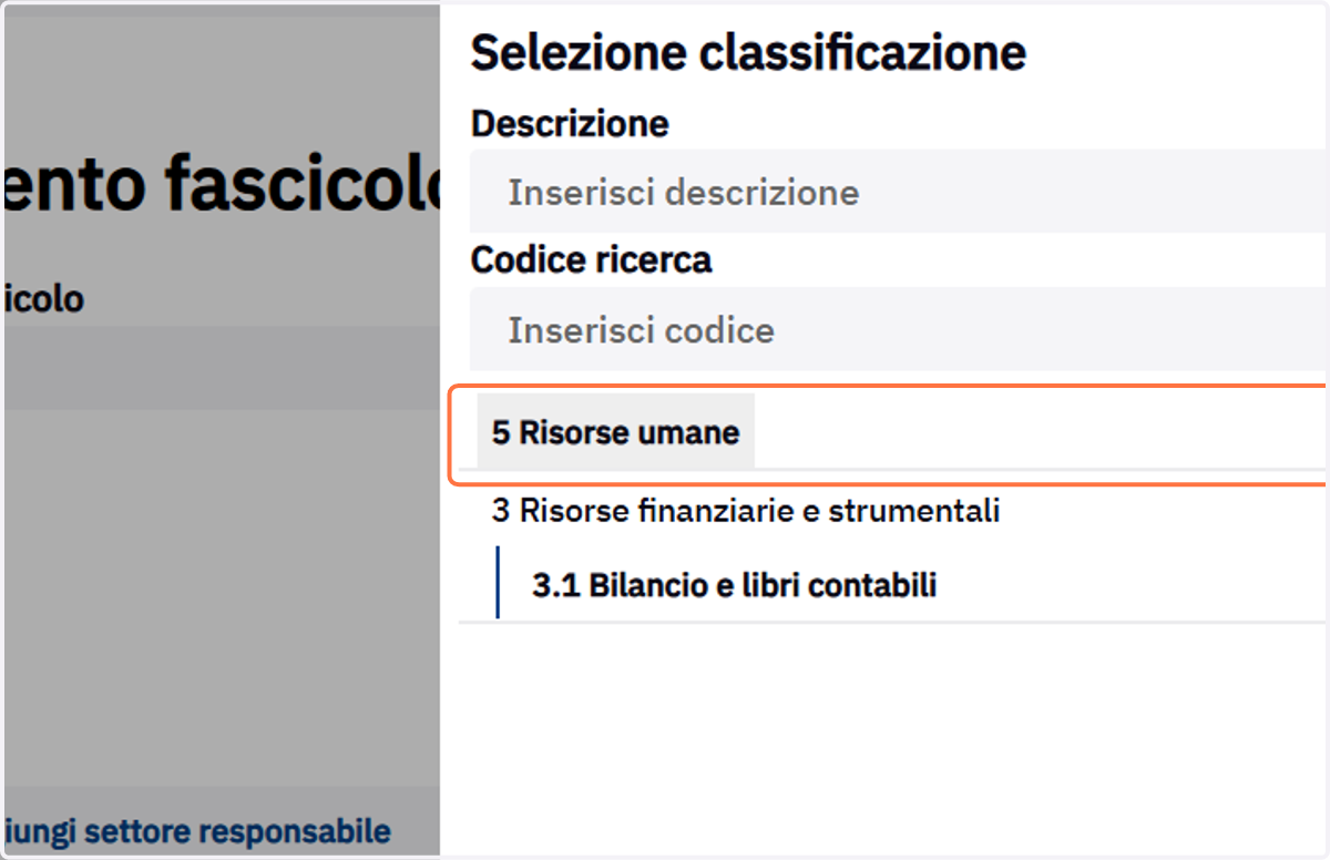 Selezione della voce di classificazione