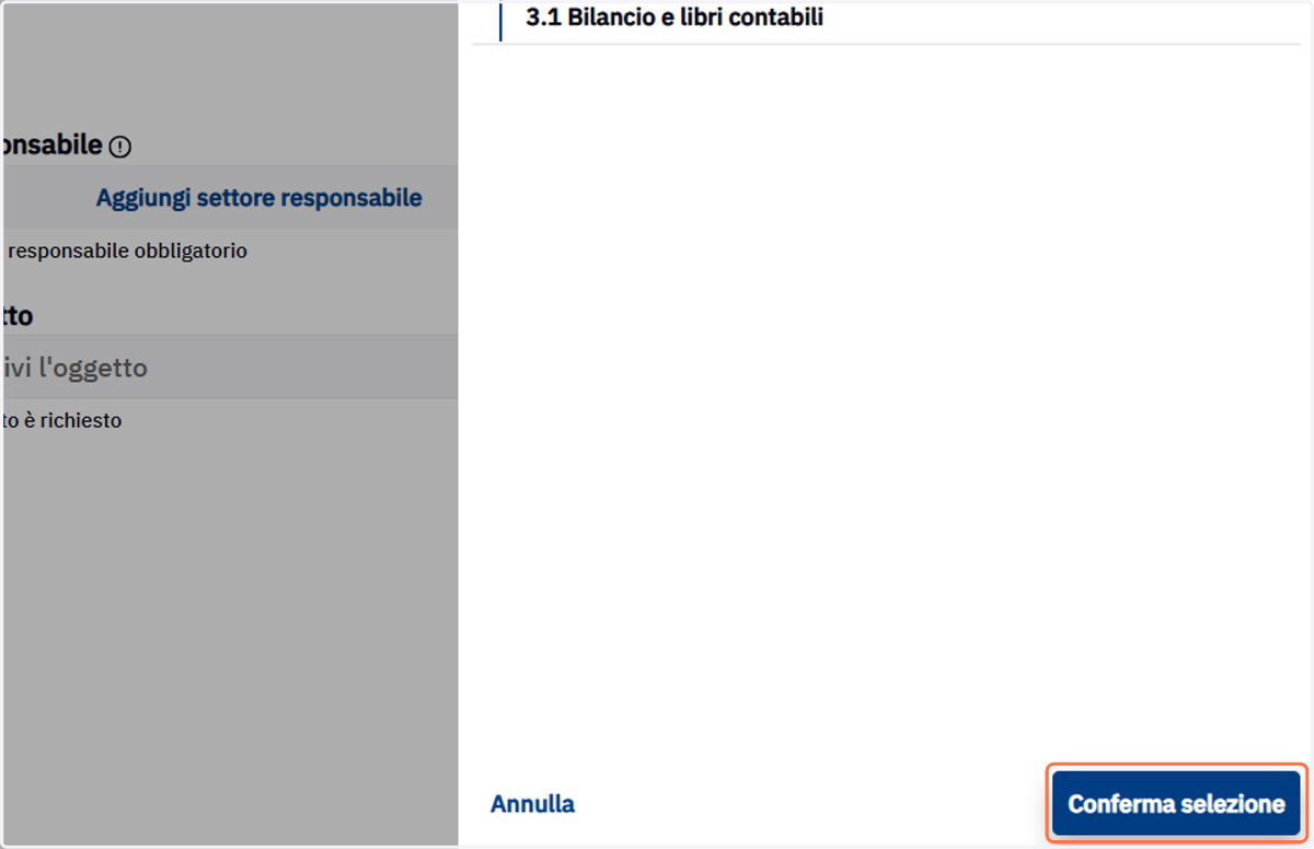 Pulsante Conferma selezione della classificazione