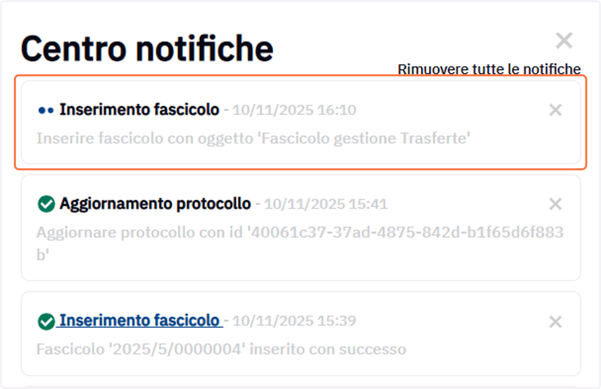 Esito dell'attività nel Centro notifiche