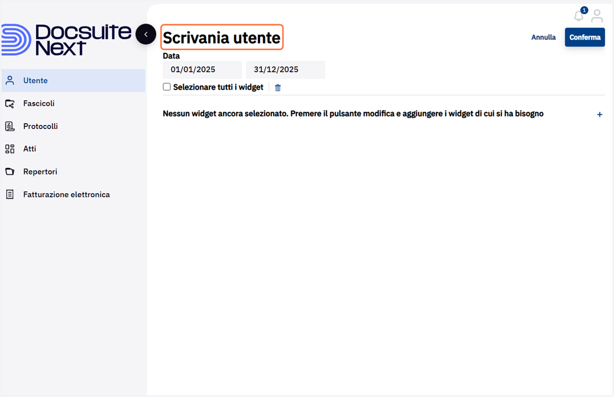 Voci di menu Utente e Scrivania