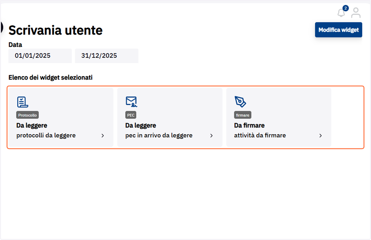Widget memorizzati nella Scrivania