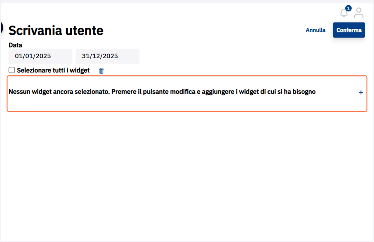Avviso di Scrivania senza widget
