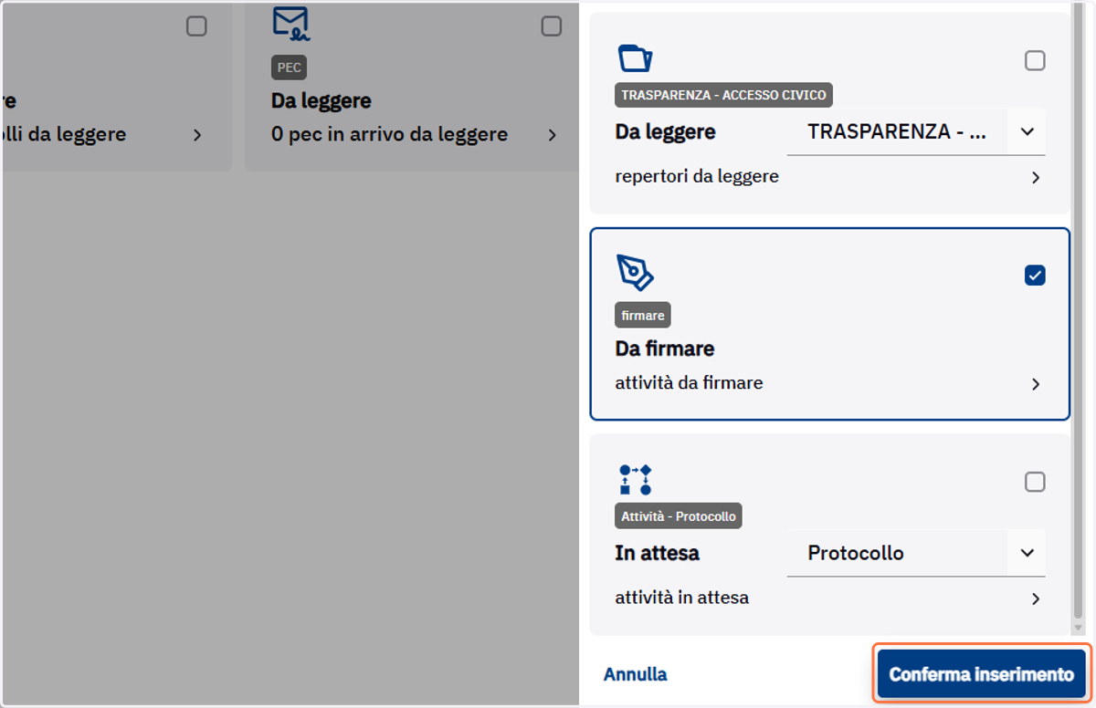 Pulsante Conferma inserimento