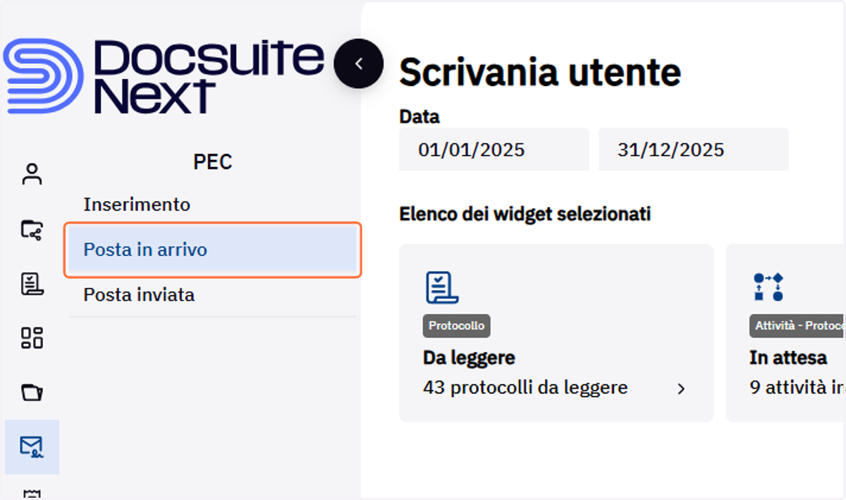 Voce Posta in arrivo del modulo PEC