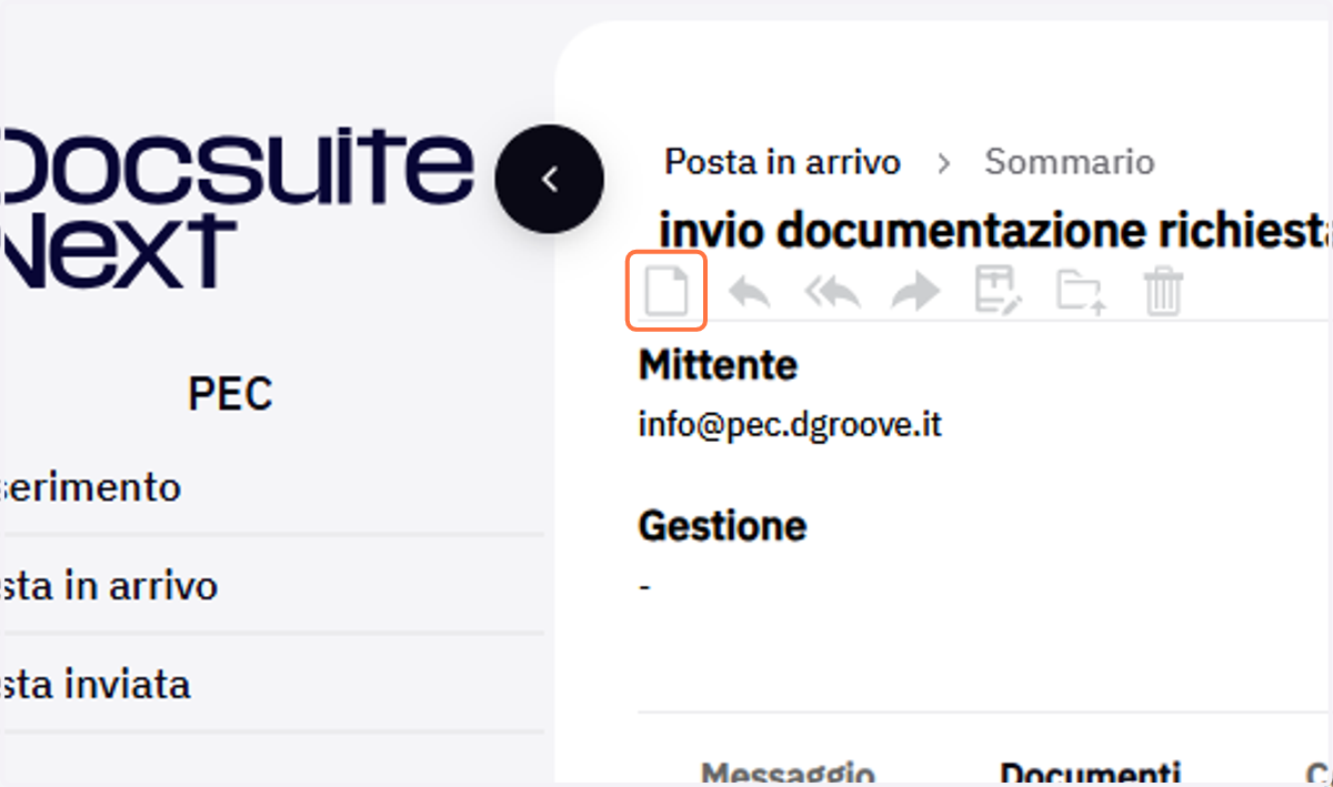 Comando di protocollazione della PEC