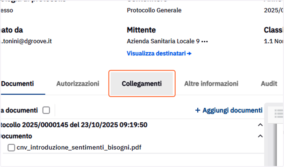 Scheda Collegamenti del protocollo