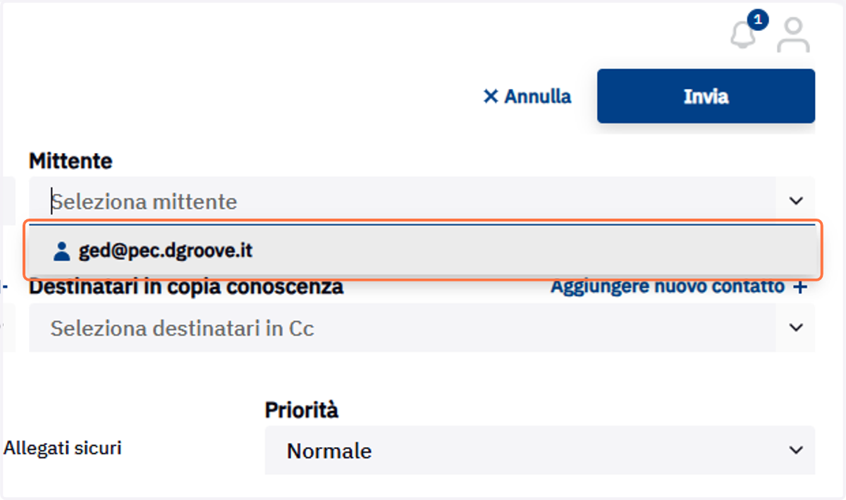 Elenco delle caselle PEC di spedizione