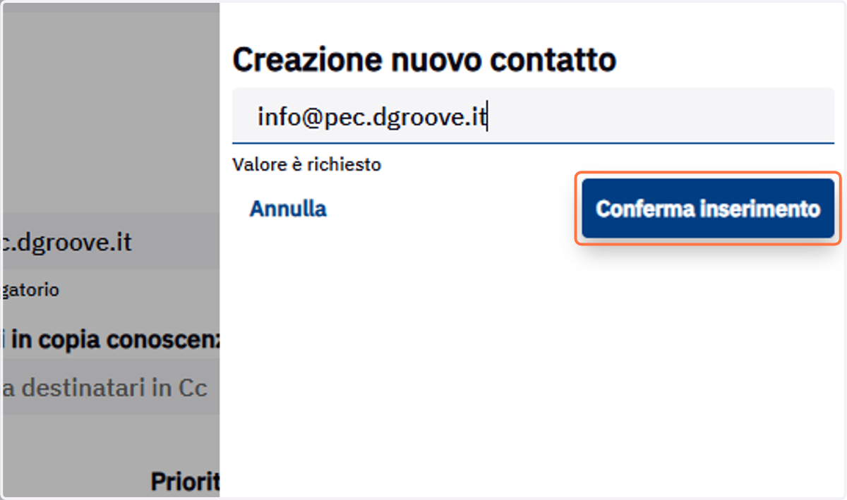 Pulsante Conferma inserimento del destinatario