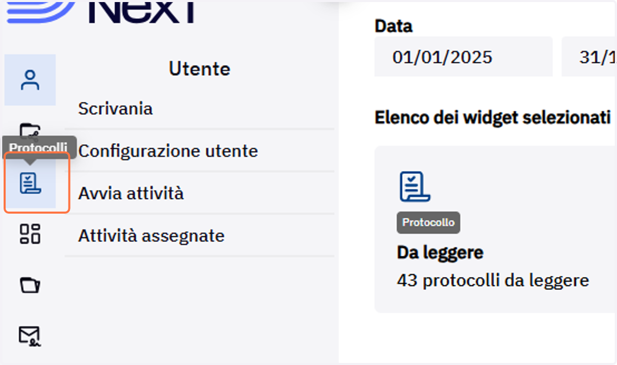 Voce di menu Protocollo
